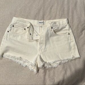 Agolde White Jean Shorts with Frayed Hem